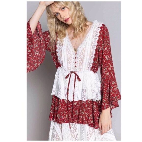 Cottage Core Woven Tiered Ruffle Mini Dress - Picture 6 of 12